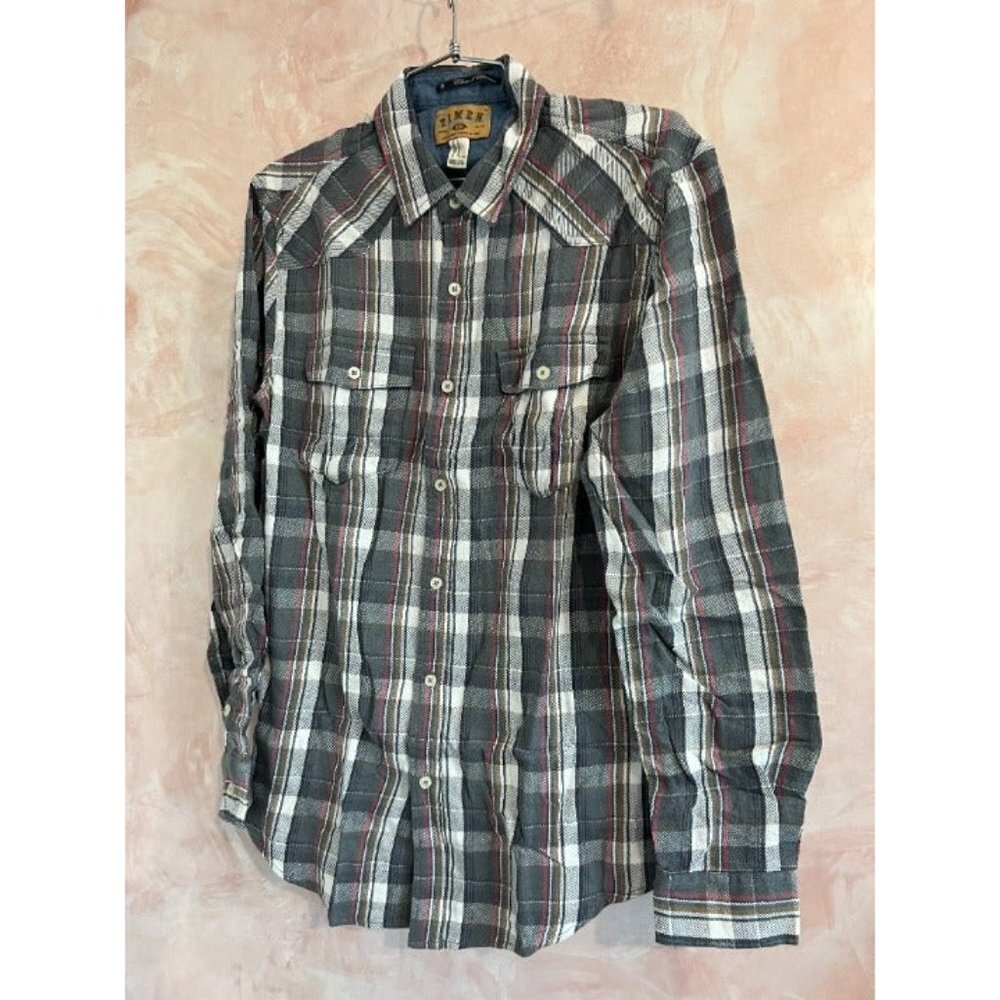 21MEN an american brand Cotton  woven shirt‎  olive grey front button Men size M